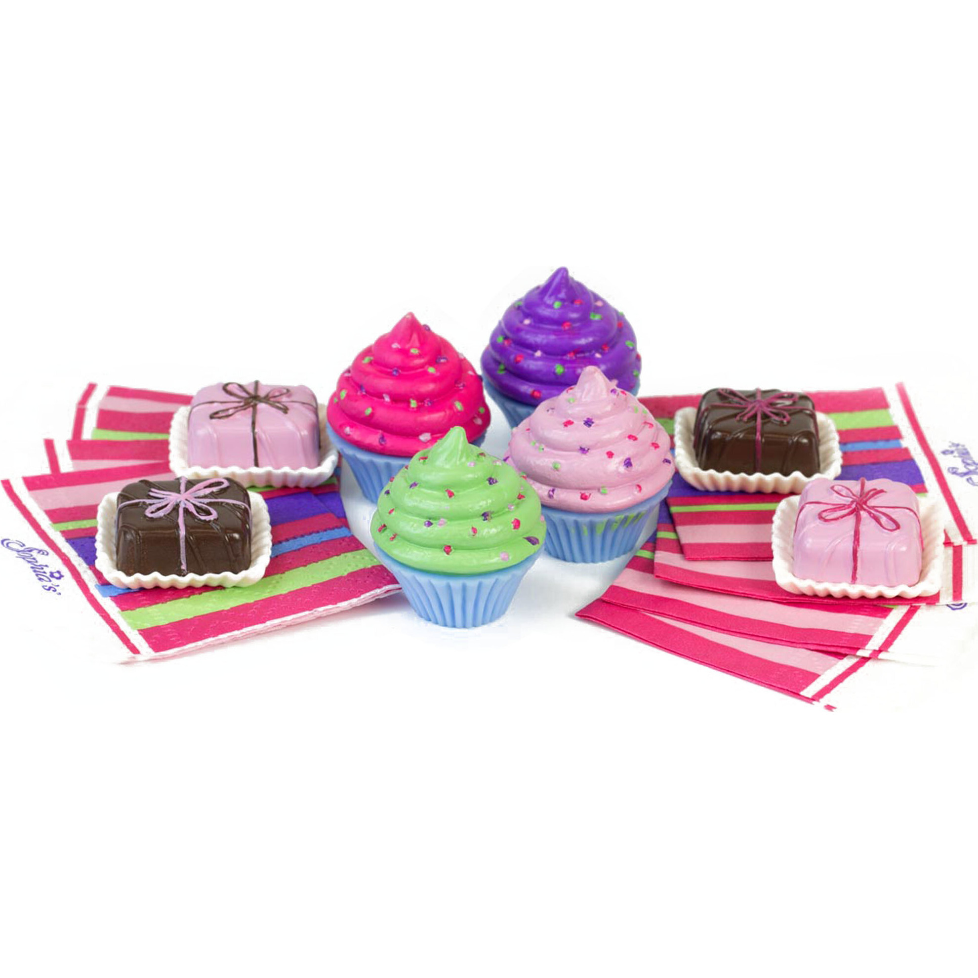 18'' Doll 4 Each Cupcakes & Petit Four Set, Pink - Doll Accessories - 1
