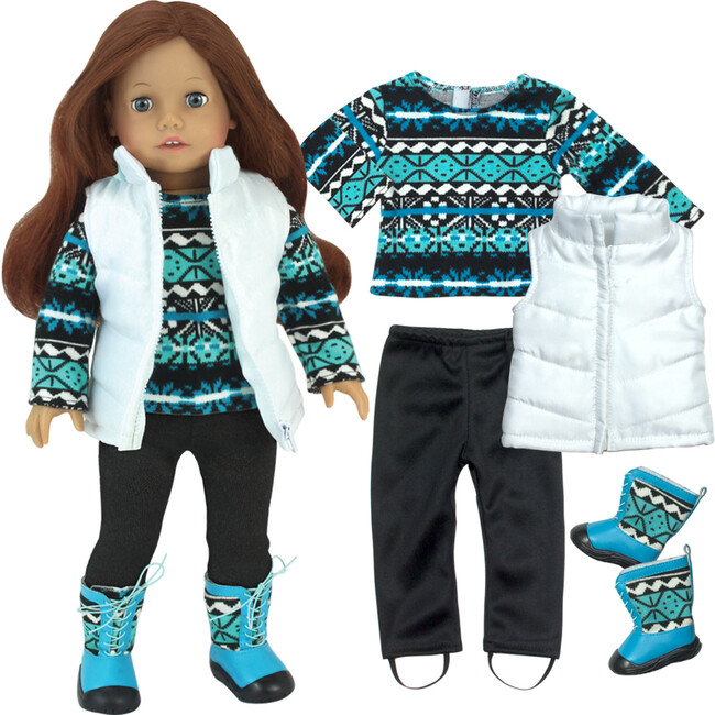 18'' Doll Print Knit Sweater, Leggings & Vest, Blue - Doll Accessories - 1