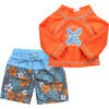 18'' Doll Surf Shirt & Floral Print Swim Trunks, Orange - Doll Accessories - 1 - thumbnail
