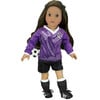 18'' Doll Soccer Outfit, Ball, Socks, Cleats & Shin Guards, Purple/Black - Doll Accessories - 2