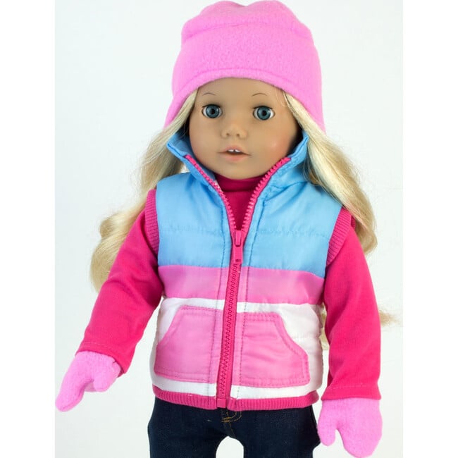 18'' Doll Winter Vest, Hat, Mittens & Winter Inner Tube Set, Pink - Doll Accessories - 4