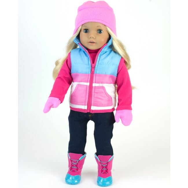 18'' Doll Winter Vest, Hat, Mittens & Winter Inner Tube Set, Pink - Doll Accessories - 5