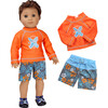 18'' Doll Surf Shirt & Floral Print Swim Trunks, Orange - Doll Accessories - 3