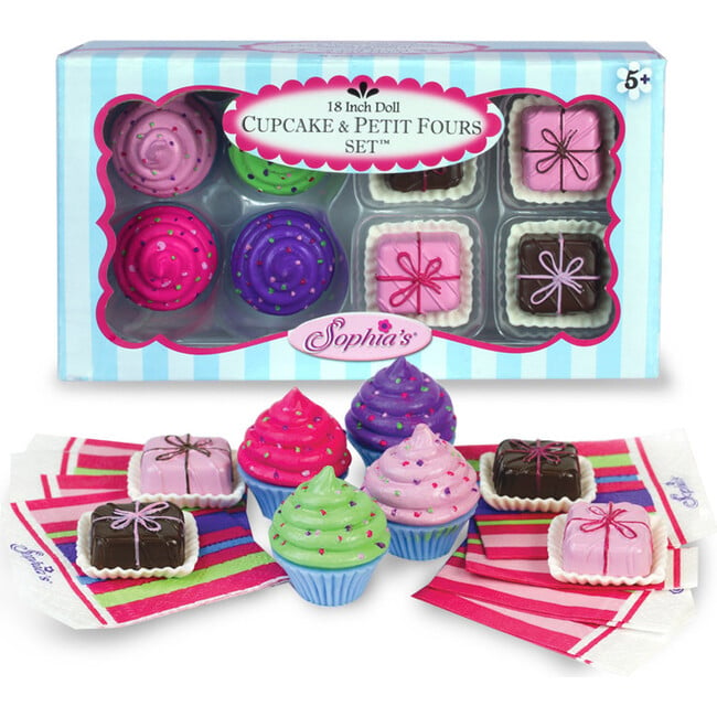 18'' Doll 4 Each Cupcakes & Petit Four Set, Pink - Doll Accessories - 6