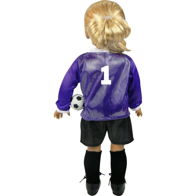 18'' Doll Soccer Outfit, Ball, Socks, Cleats & Shin Guards, Purple/Black - Doll Accessories - 4