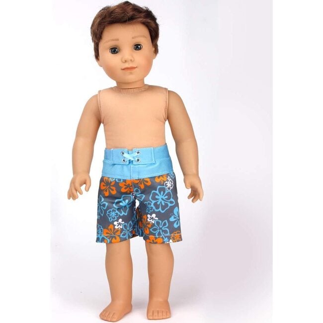 18'' Doll Surf Shirt & Floral Print Swim Trunks, Orange - Doll Accessories - 4