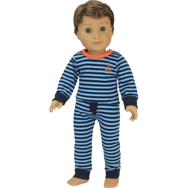 18'' Doll Stripe Pajama Pants & Long Sleeve T, Light Blue