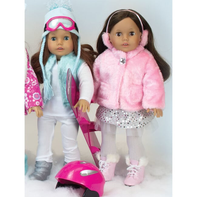 18'' Doll Fur Coat & Earmuff Headband, Pink - Doll Accessories - 4