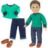 18'' Doll Shirt, Flannel Cuffed Jeans & Brown Penny Loafers, Green - Doll Accessories - 2