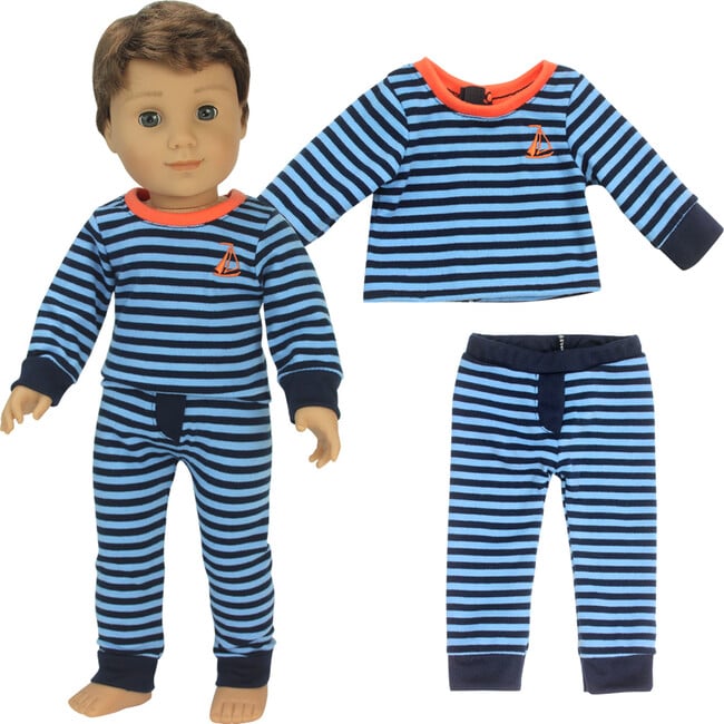 18'' Doll Stripe Pajama Pants & Long Sleeve T, Light Blue - Doll Accessories - 3