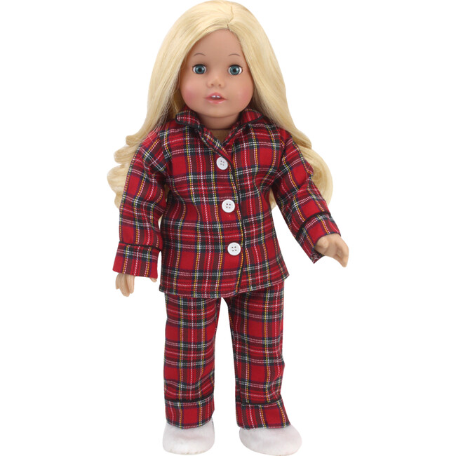 18'' Doll Flannel Pajama & Slippers Set, Red