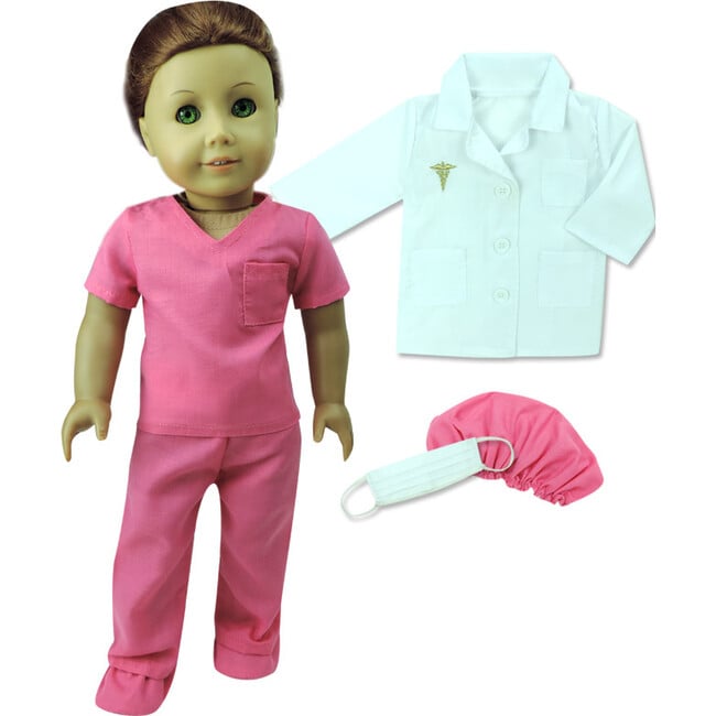 18'' Doll Fuchsia Doctor Scrubs & Lab Jacket Set, Hot Pink - Doll Accessories - 2