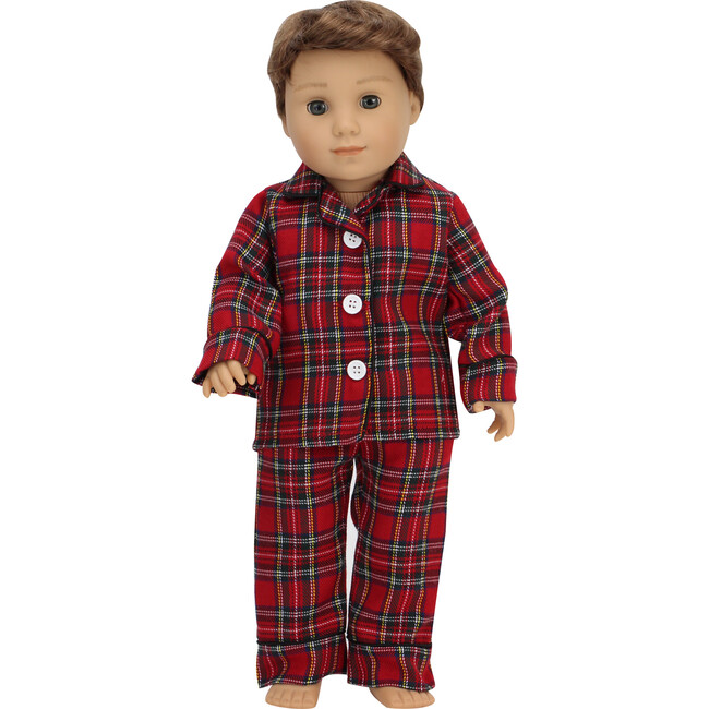 18'' Doll Flannel Pajama & Slippers Set, Red - Doll Accessories - 3