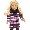 18'' Doll Knit Print Dress, Leggings, Scarf, Vest & Boots Set, Pink - Doll Accessories - 3