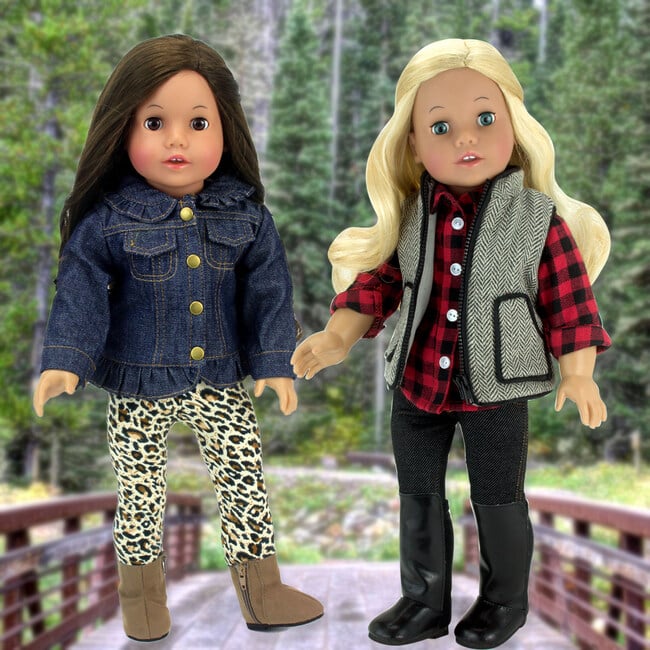 18'' Doll Ruffle Denim Jean Jacket, Animal Print Leggings, Blue - Doll Accessories - 5