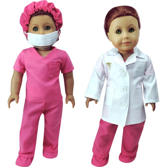 18'' Doll Fuchsia Doctor Scrubs & Lab Jacket Set, Hot Pink - Doll Accessories - 3