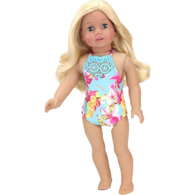 18'' Doll Floral Print Lace Trim Bathing Suit & Popsicle Pool Float, Pink - Doll Accessories - 4