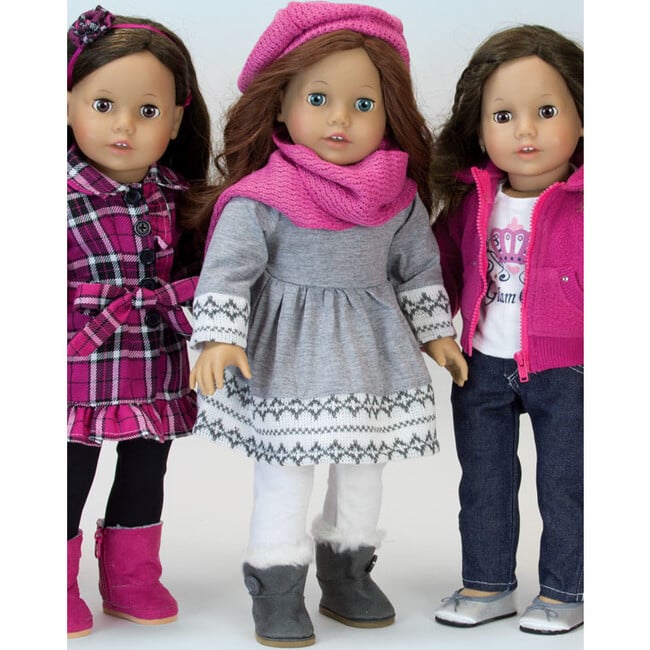 18'' Doll Fair Isle Dress, Leggings, Hat & Scarf, Gray - Doll Accessories - 7