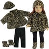 18'' Doll Animal Print Coat, Hat, Black Leggings & Boots, Tan - Doll Accessories - 2