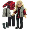 18'' Doll Checkered Shirt, Black Jeggings, Herringbone Print Vest & Black Boots, Red/Black - Doll Accessories - 3