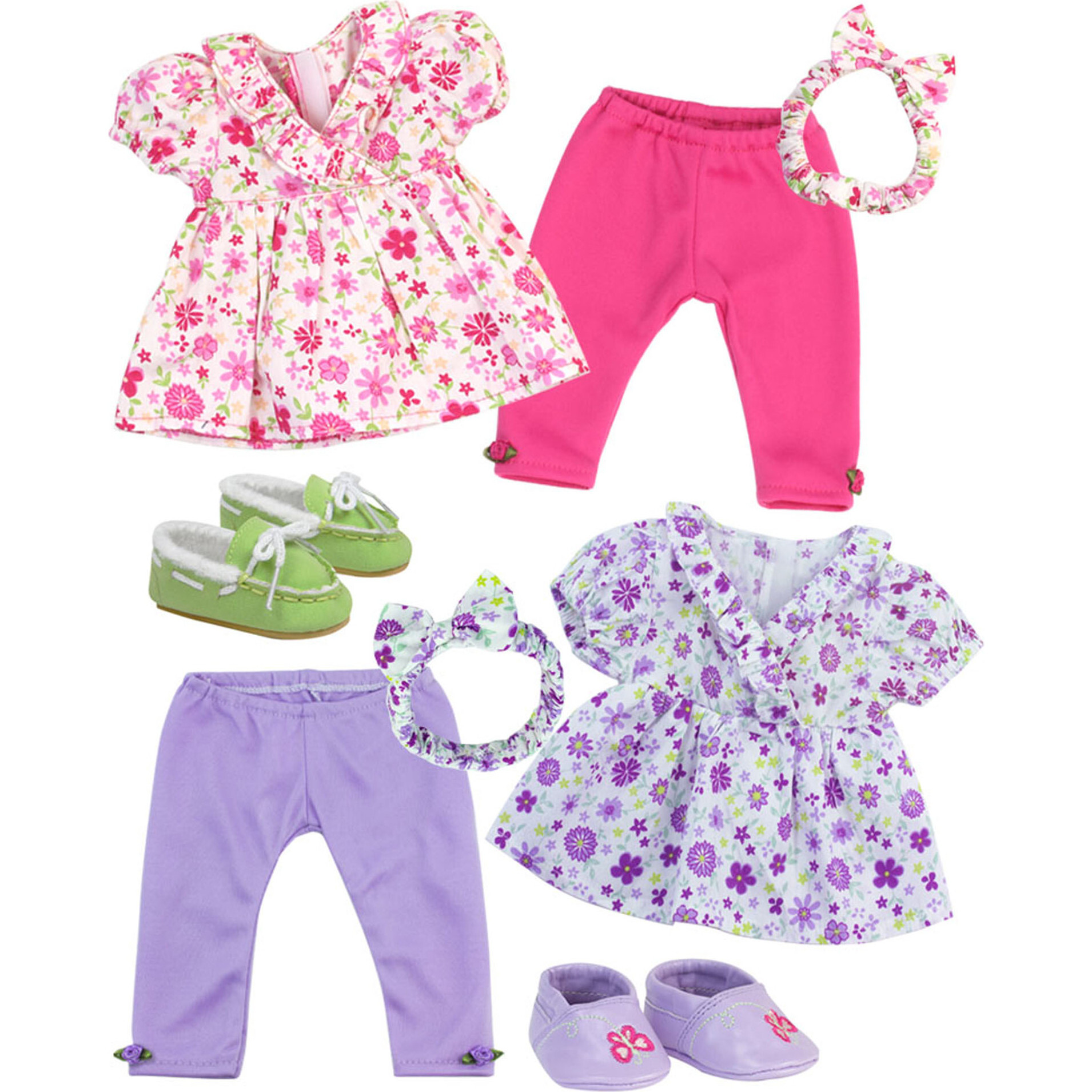 15" Doll Floral Top, Leggings & Headband Set, Purple - Doll Accessories - 1