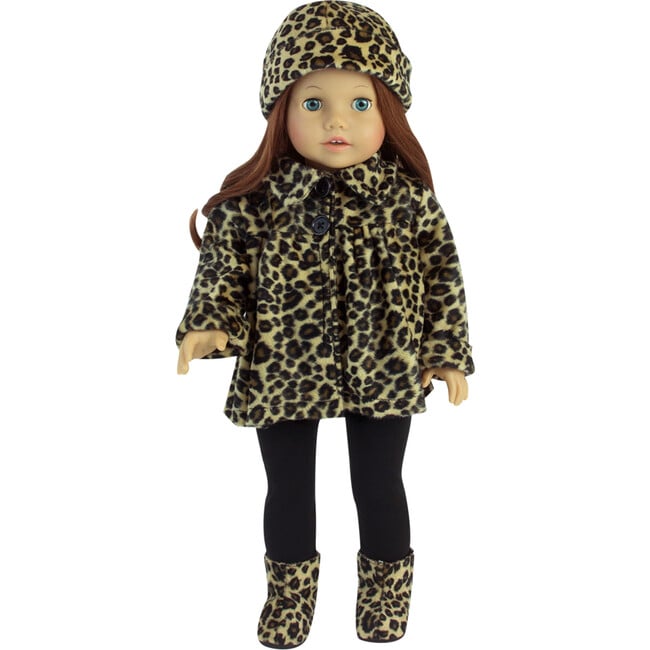 18'' Doll Animal Print Coat, Hat, Black Leggings & Boots, Tan - Doll Accessories - 4