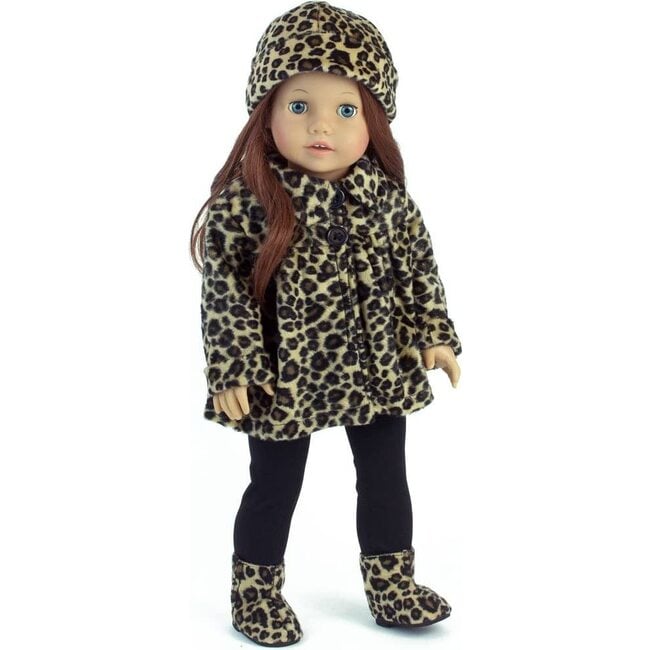 18'' Doll Animal Print Coat, Hat, Black Leggings & Boots, Tan - Doll Accessories - 5