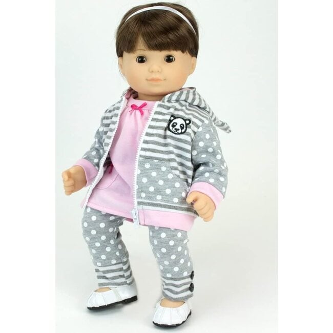 15" Doll Panda Bear Hooded Sweatshirt, Tunic & Polka Dot Leggings, Light Pink - Doll Accessories - 4