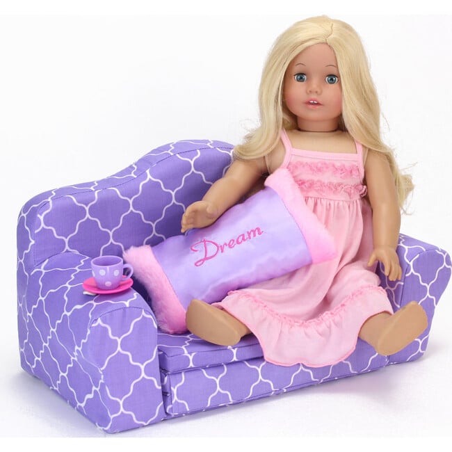 18'' Doll Print Pull Out Sofa Double Bed, Purple - Doll Accessories - 6