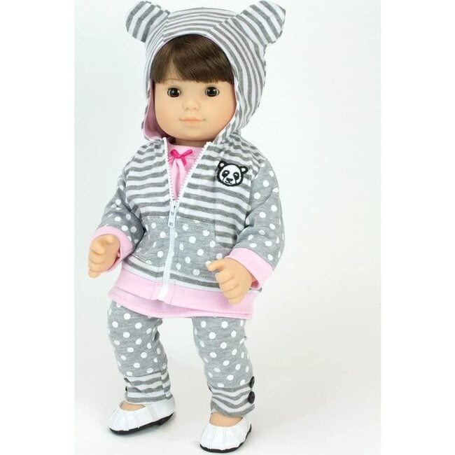 15" Doll Panda Bear Hooded Sweatshirt, Tunic & Polka Dot Leggings, Light Pink - Doll Accessories - 5