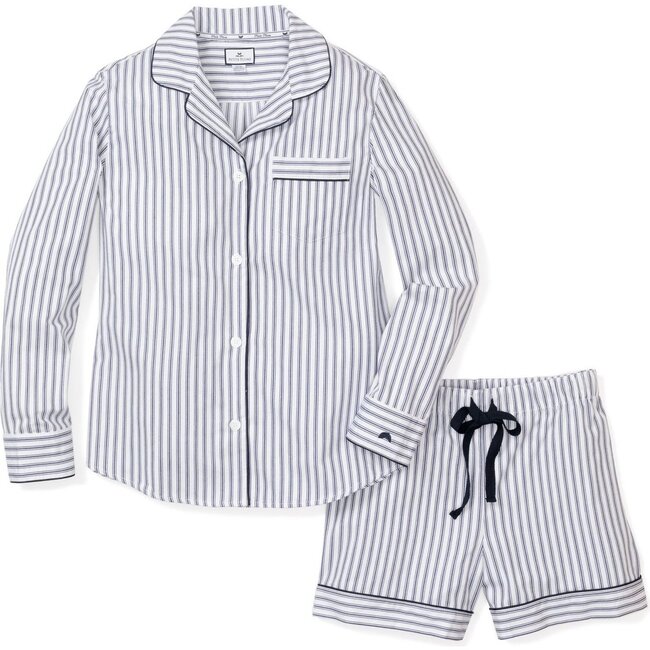 Women's Short Set, Navy French Ticking - Pajamas - 1