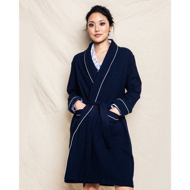 Women's Cotton Robe, Navy - Robes - 2