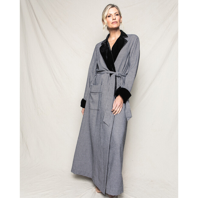 Women's Long Velvet Robe, West End Houndstooth - Robes - 2
