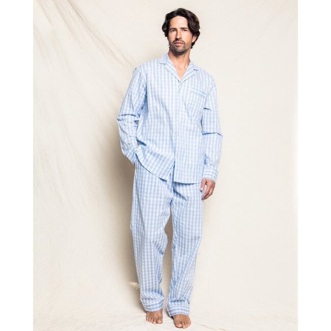 Men's Pajama Set, Light Blue Gingham - Pajamas - 2