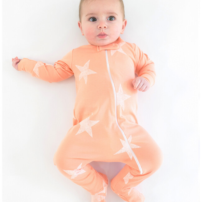 Peach Fabric White Wash Star Zipper Romper
