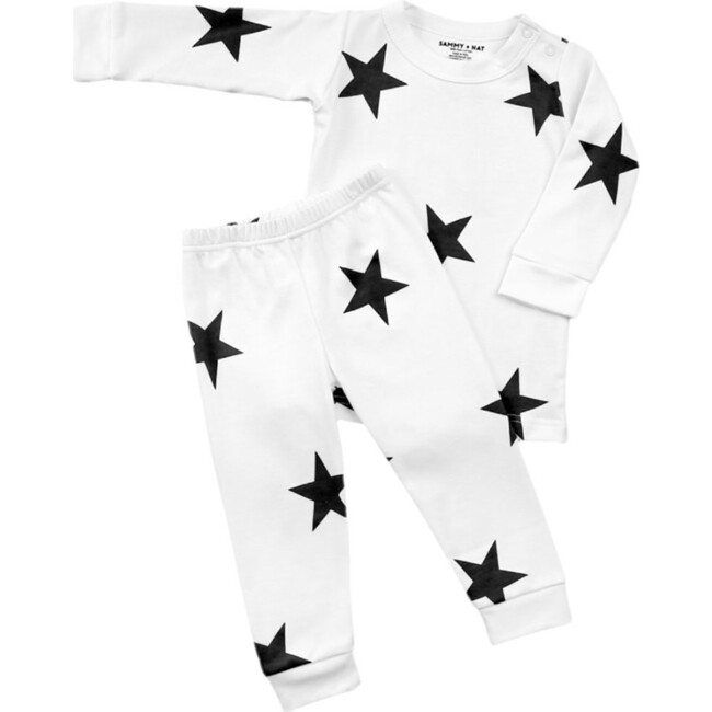Black Bold Star Two Piece Pajama Set