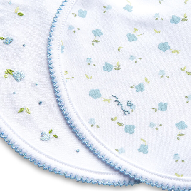 Bloom Wind Print and Embroidered Bib Set, Blue