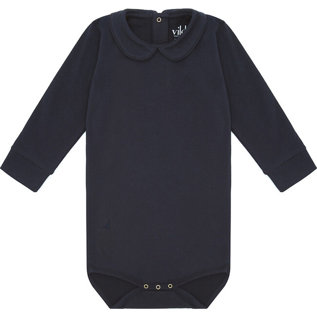 Organic Long Sleeve Collared Bodysuit, Nocturnal Navy