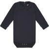 Organic Long Sleeve Collared Bodysuit, Nocturnal Navy - Onesies - 1 - thumbnail