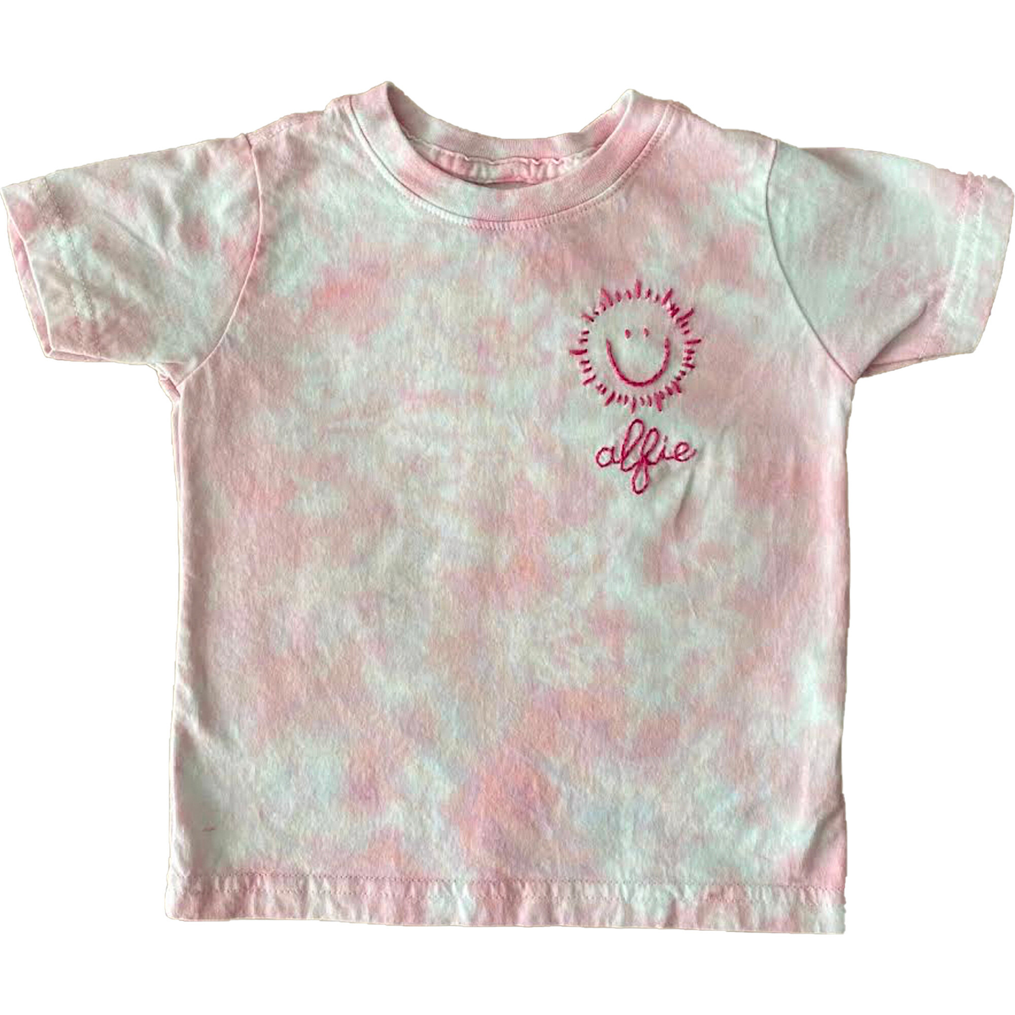 Embroidered My Sunshine Name Tee, Pink Tie Dye - T-Shirts - 1