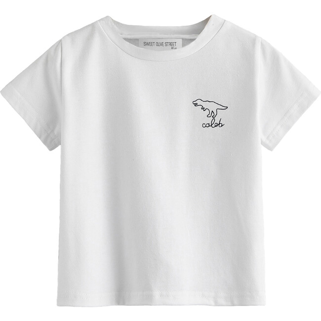 T Rex Dino Embroidered Name Shirt, White