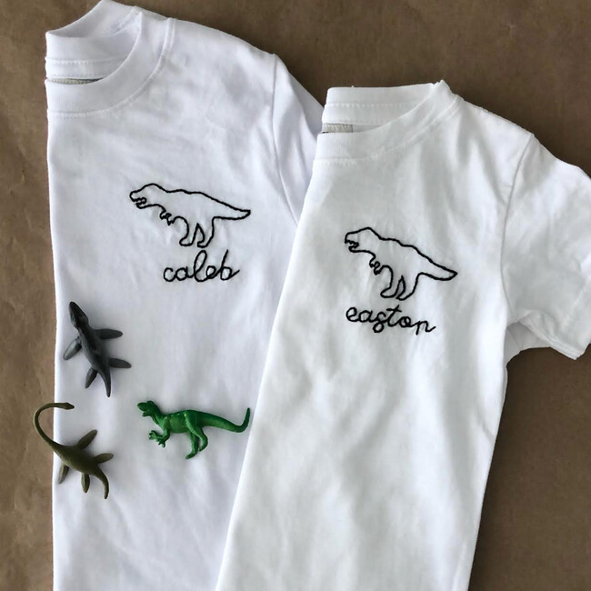 T Rex Dino Embroidered Name Shirt, White