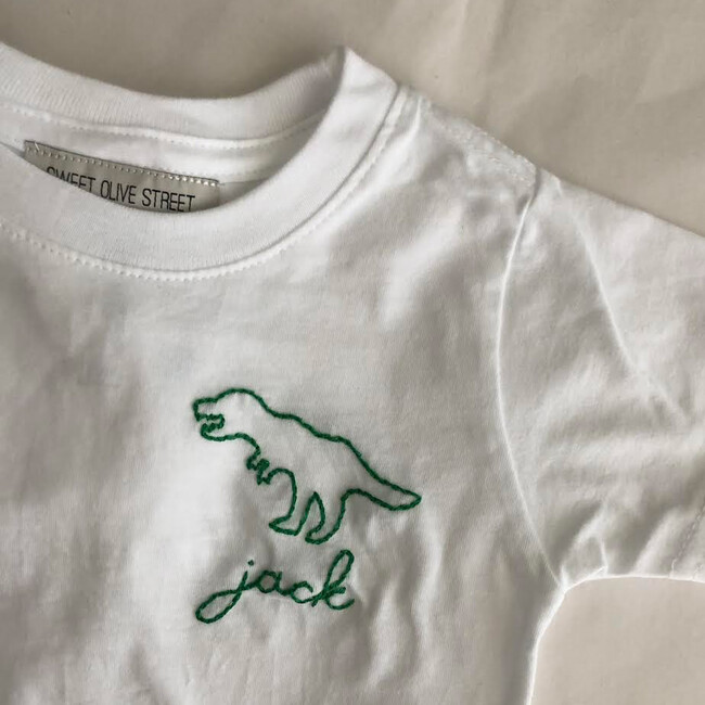 T Rex Dino Embroidered Name Shirt, White - Tees - 3