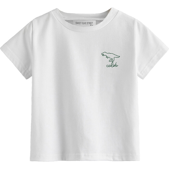 T Rex Dino Embroidered Name Shirt, White - Tees - 4