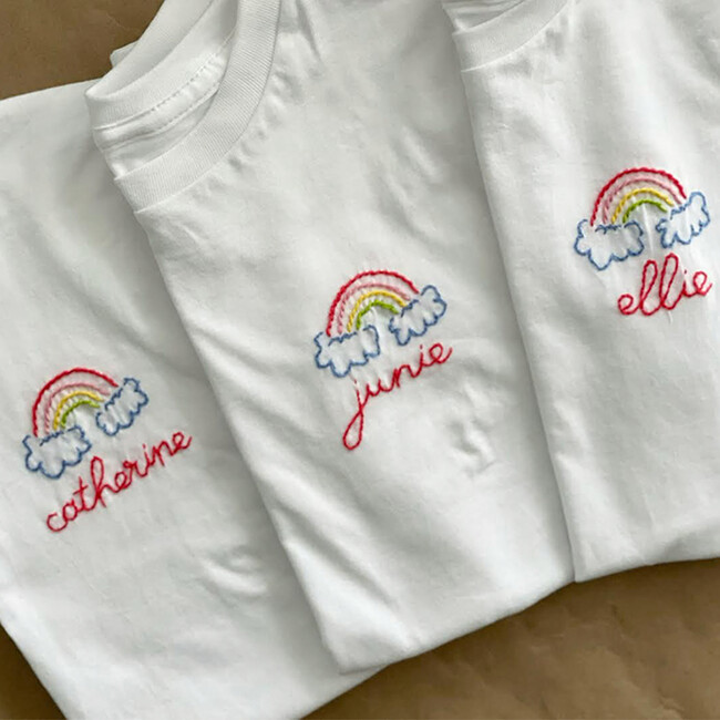 Embroidered Rainbow Name Shirt, White - Tees - 3