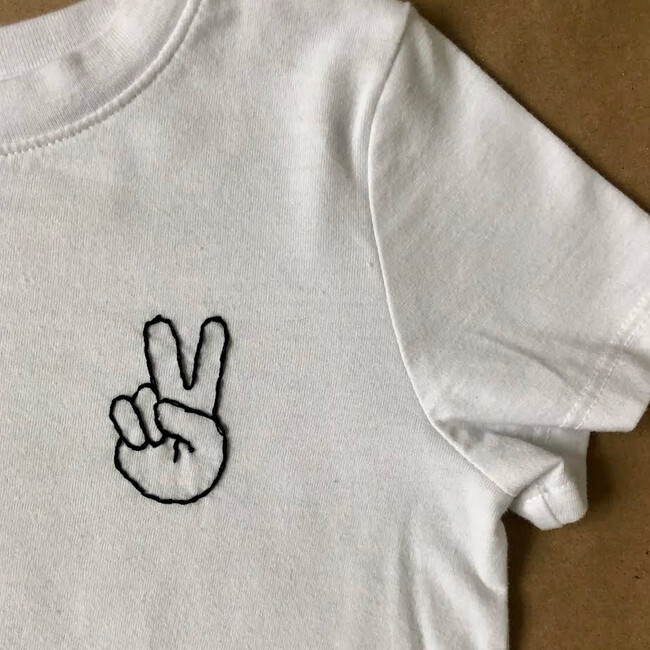 Embroidered Peace Name Tee, White - Tees - 3