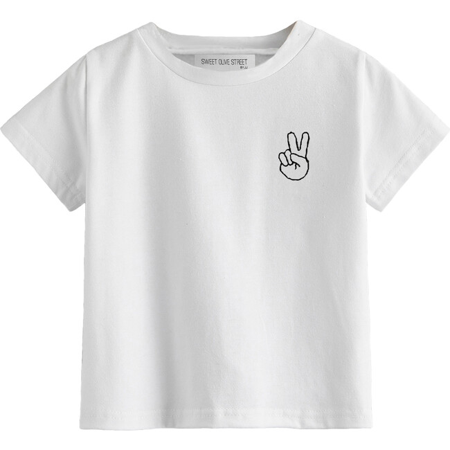 Embroidered Peace Name Tee, White - Tees - 5