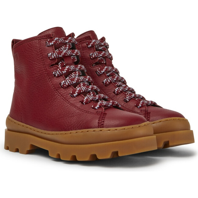 Kids Brutus Leather Lace Up Boot, Red