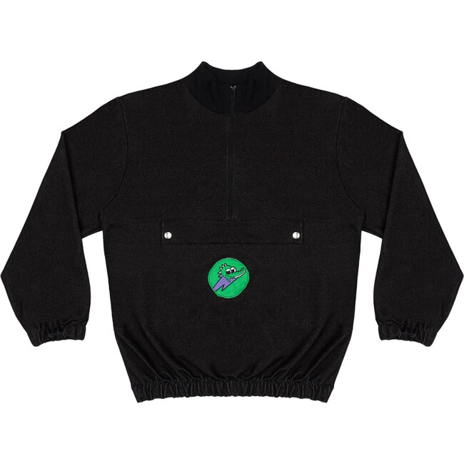 Quarter Zip Jacket, Black Denim - Jackets - 1