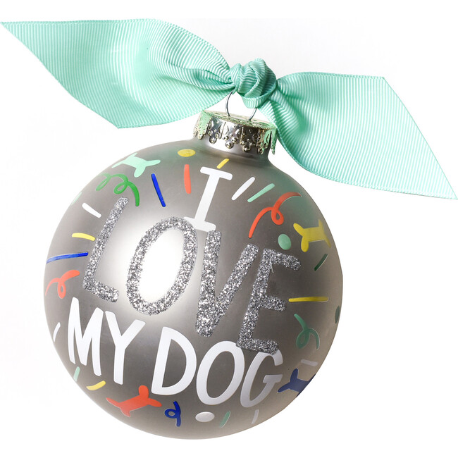 I Love My Dog Popper Glass Ornament, Silver